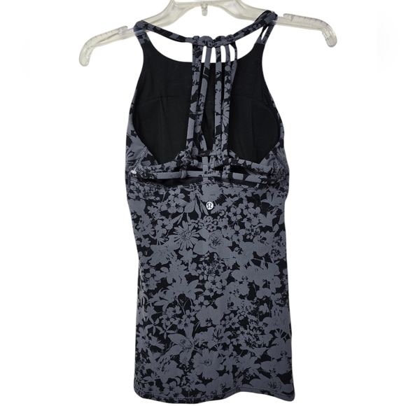 Lululemon Slide With Me Floral Tank Top With Built In Bra Gray & Black 6 - Picture 3 of 6